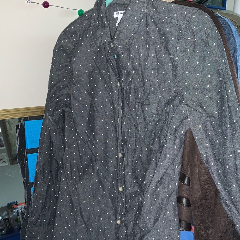 Polka dot long sleeve collared shirt